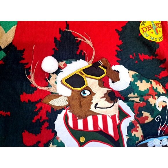 Kohl's Celebrate Men's M/L Ugly Christmas Sweater Pocket Camo Reindeer - Picture 4 of 10